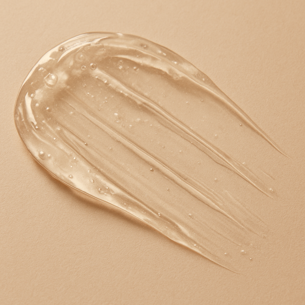 Close-up swatch of clear APPA hair gel texture on a warm surface